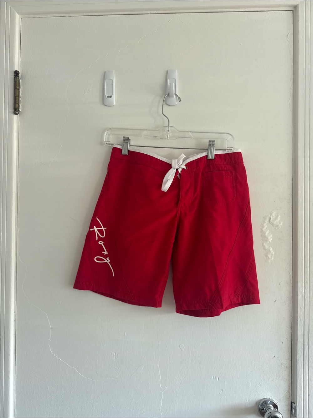 Roxy Red womens Athletic Swim Shorts with White Drawstring